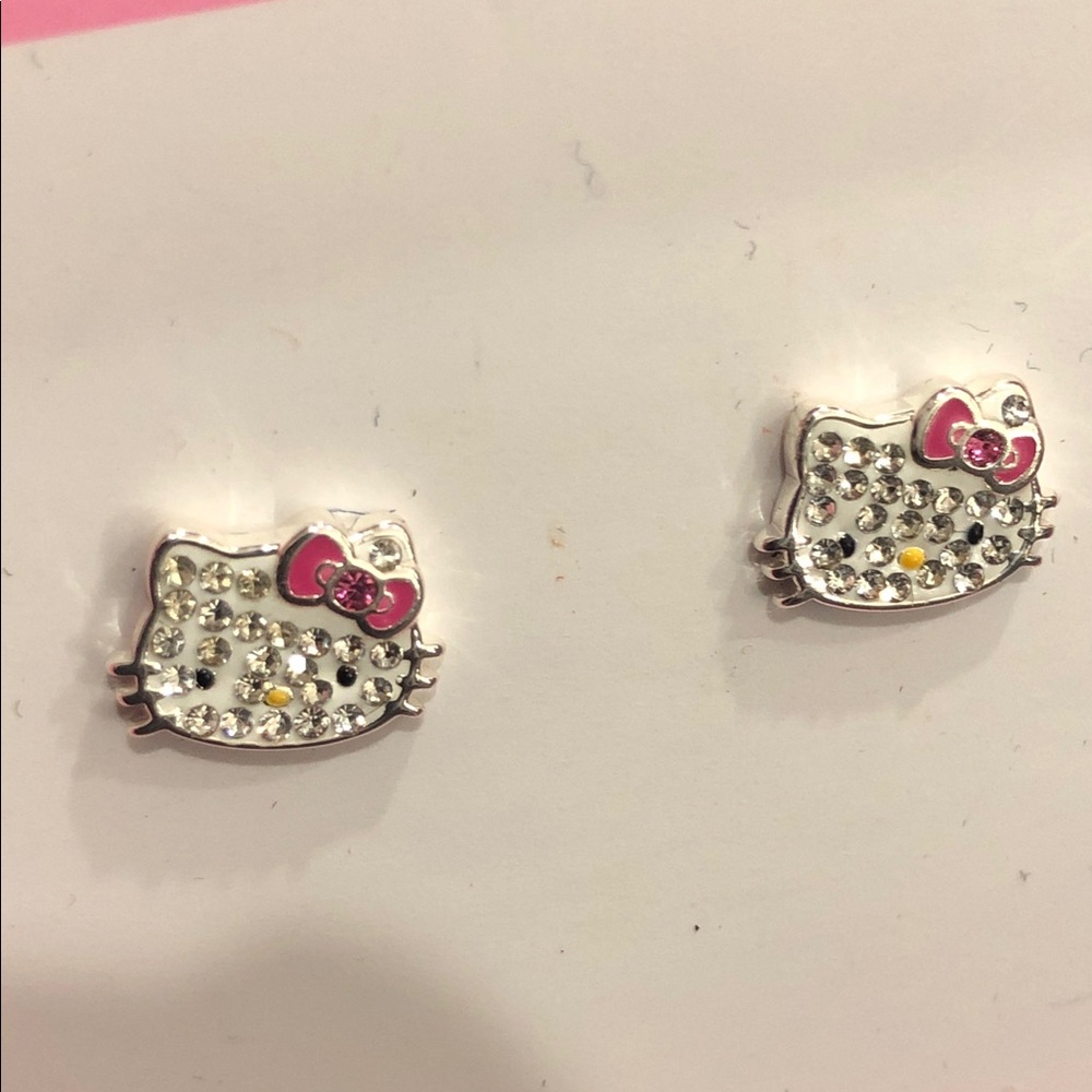 Hello Kitty fine silver plated pave style petite stud earrings new